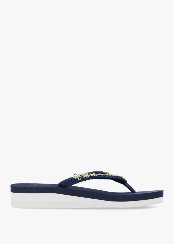 Navy Embellished Toe Post Flip Flops