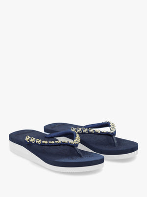 Navy Embellished Toe Post Flip Flops