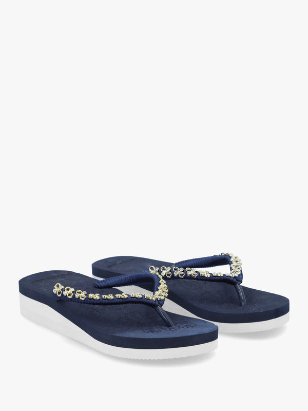 Navy Embellished Toe Post Flip Flops