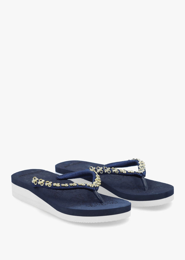 Navy Embellished Toe Post Flip Flops