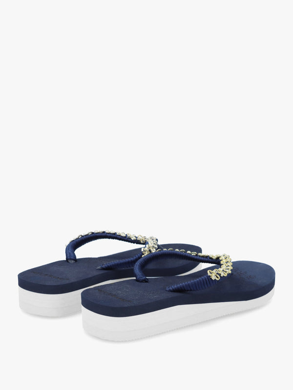 Navy Embellished Toe Post Flip Flops