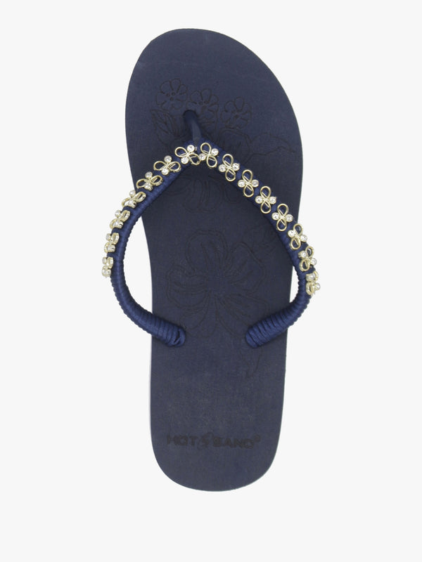 Navy Embellished Toe Post Flip Flops