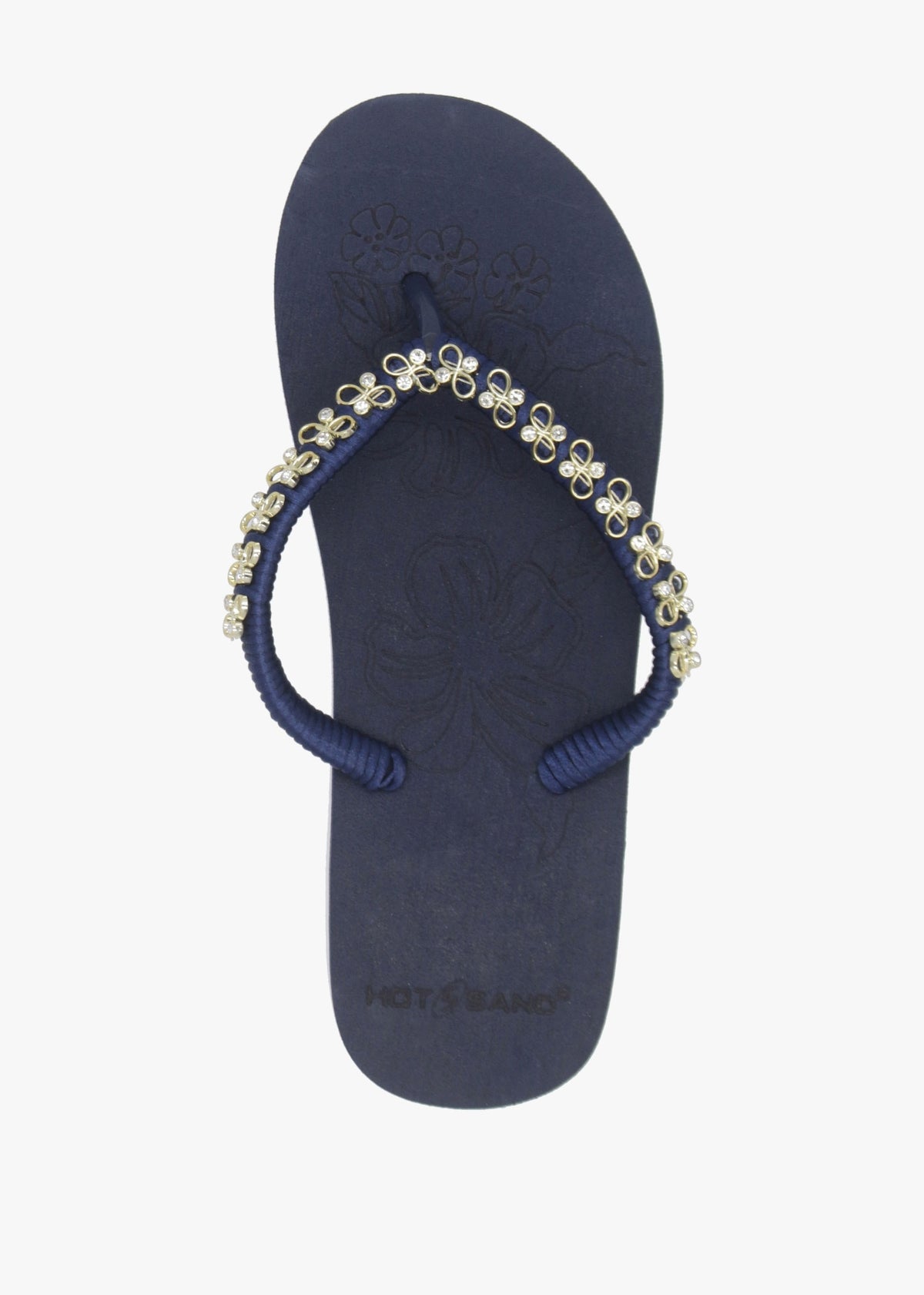 Navy Embellished Toe Post Flip Flops