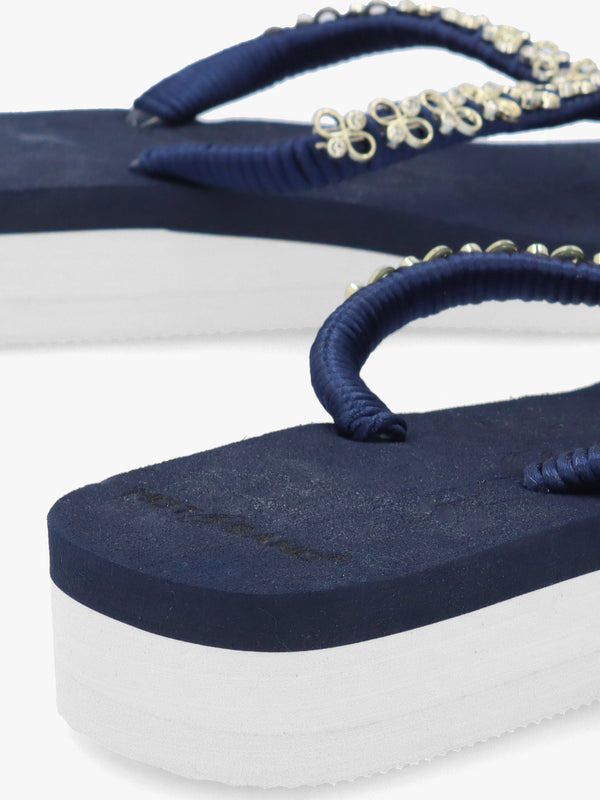 Navy Embellished Toe Post Flip Flops