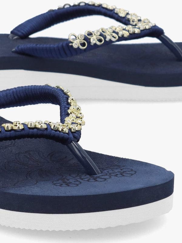 Navy Embellished Toe Post Flip Flops