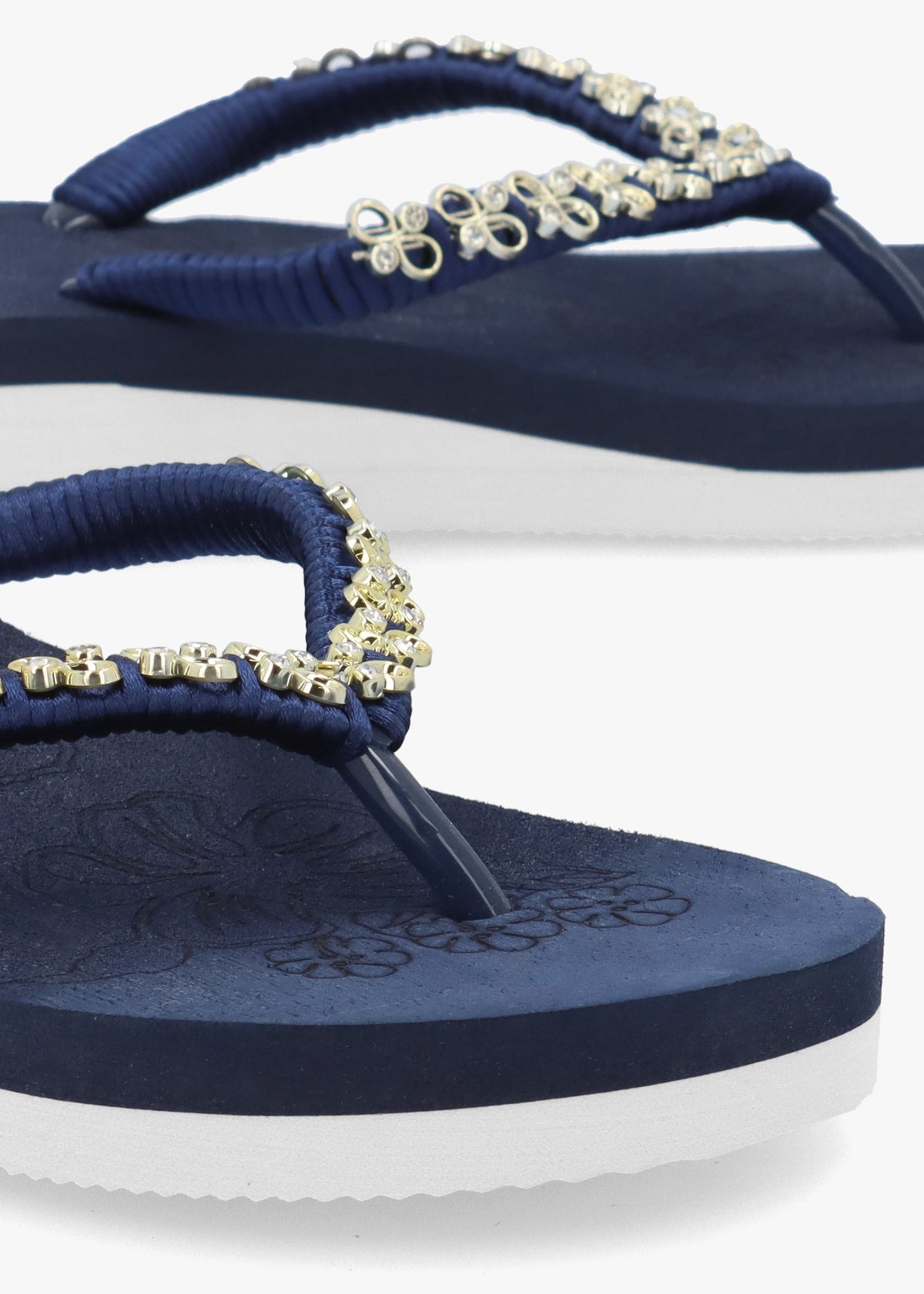Navy Embellished Toe Post Flip Flops