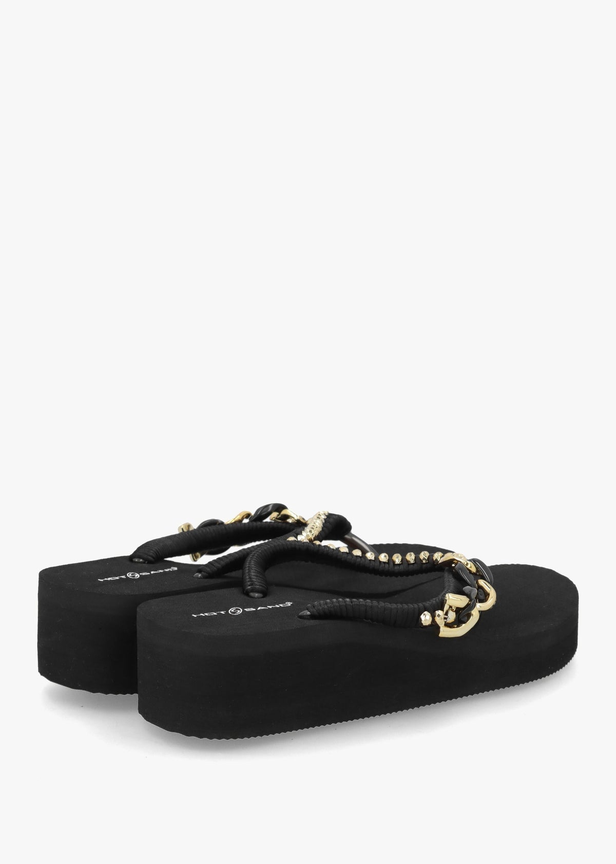 Black Embellished Toe Post Low Wedge Flip Flops