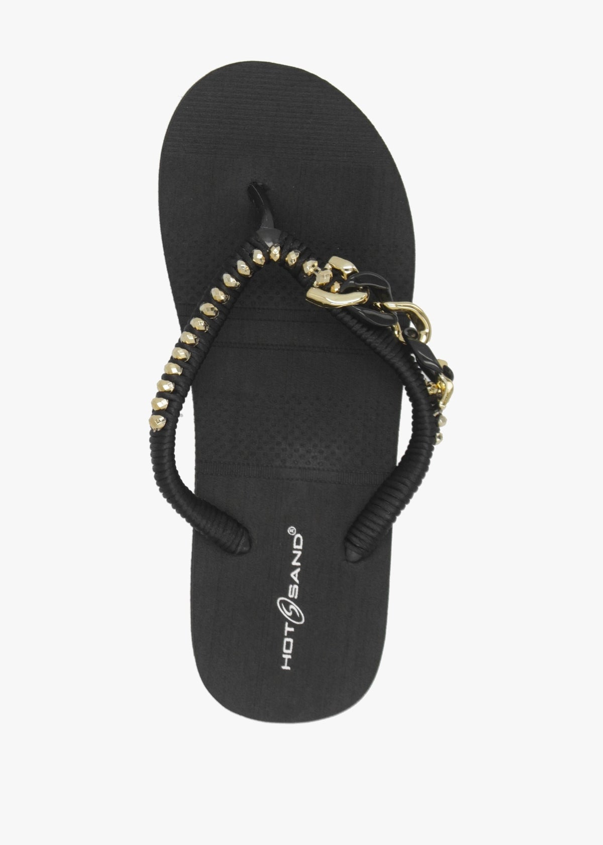 Black Embellished Toe Post Low Wedge Flip Flops