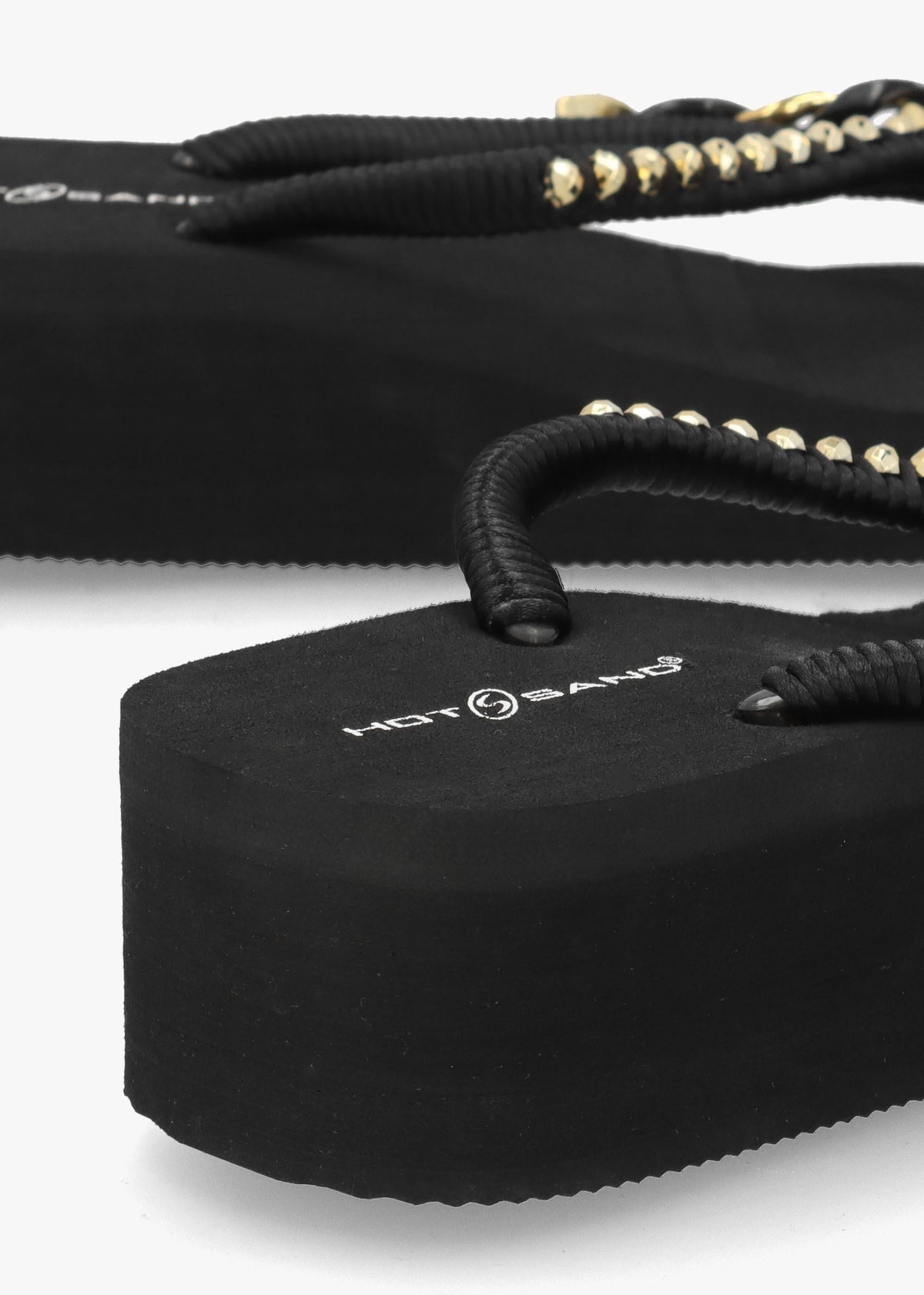 Black Embellished Toe Post Low Wedge Flip Flops