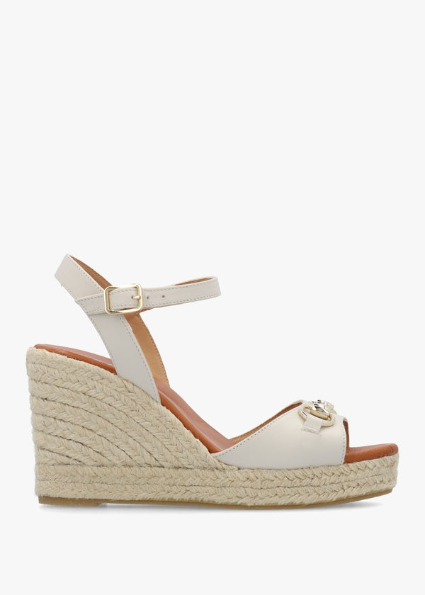 Jaffle Cream Leather Snaffle Wedge Espadrilles