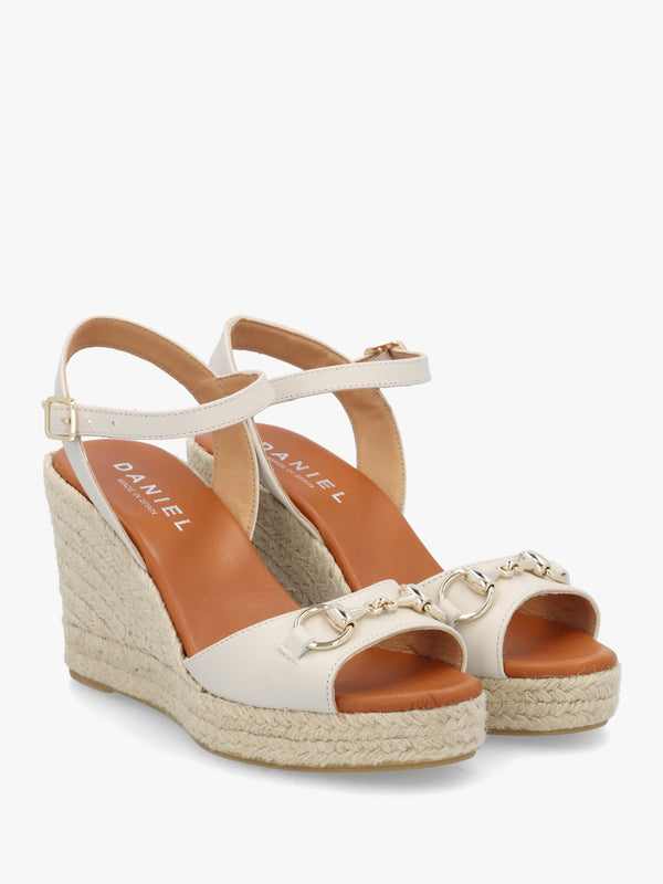 Jaffle Cream Leather Snaffle Wedge Espadrilles