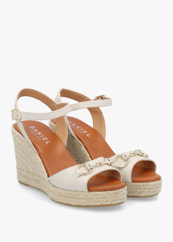 Jaffle Cream Leather Snaffle Wedge Espadrilles