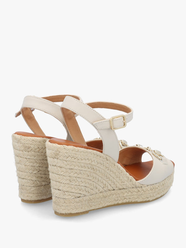 Jaffle Cream Leather Snaffle Wedge Espadrilles