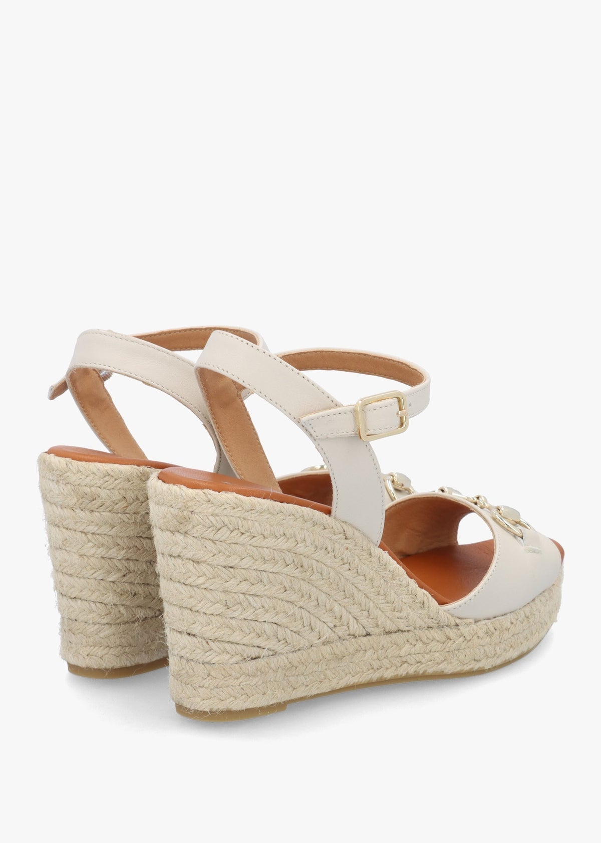 Jaffle Cream Leather Snaffle Wedge Espadrilles