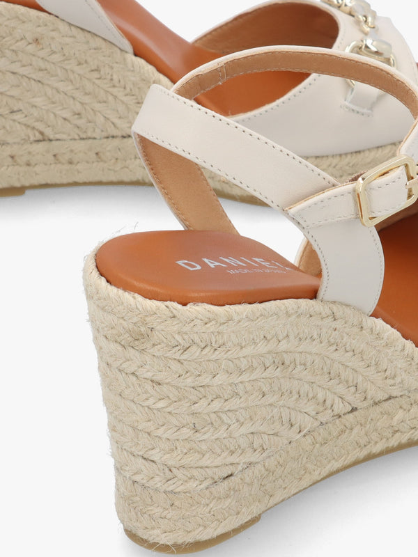 Jaffle Cream Leather Snaffle Wedge Espadrilles