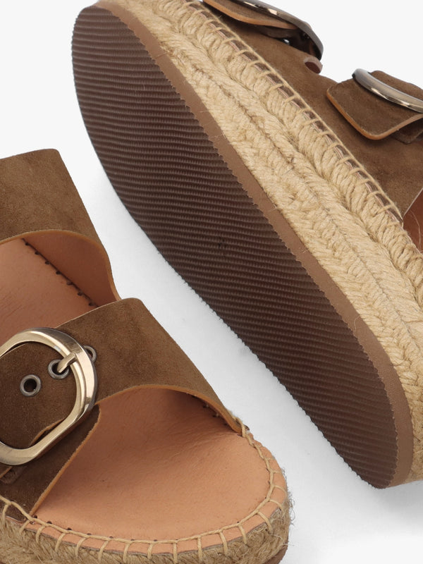 Jander Brown Suede Flatform Espadrille Mules
