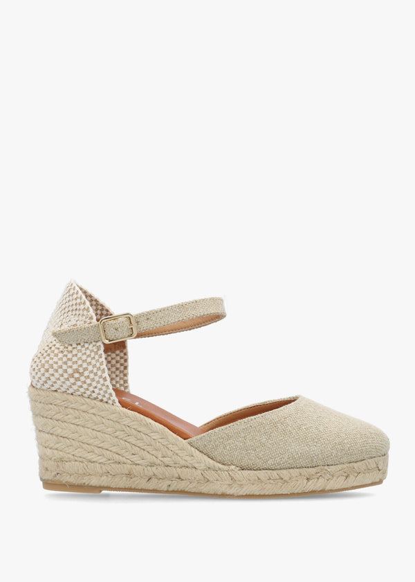 Jassy Beige Textile Mid Wedge Espadrilles