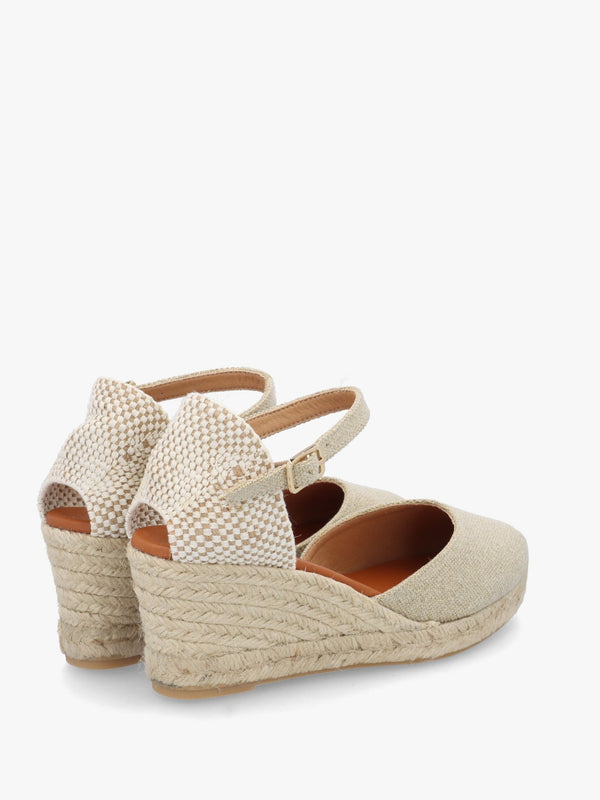 Jassy Beige Textile Mid Wedge Espadrilles