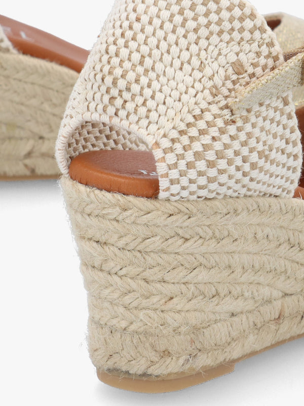 Jassy Beige Textile Mid Wedge Espadrilles