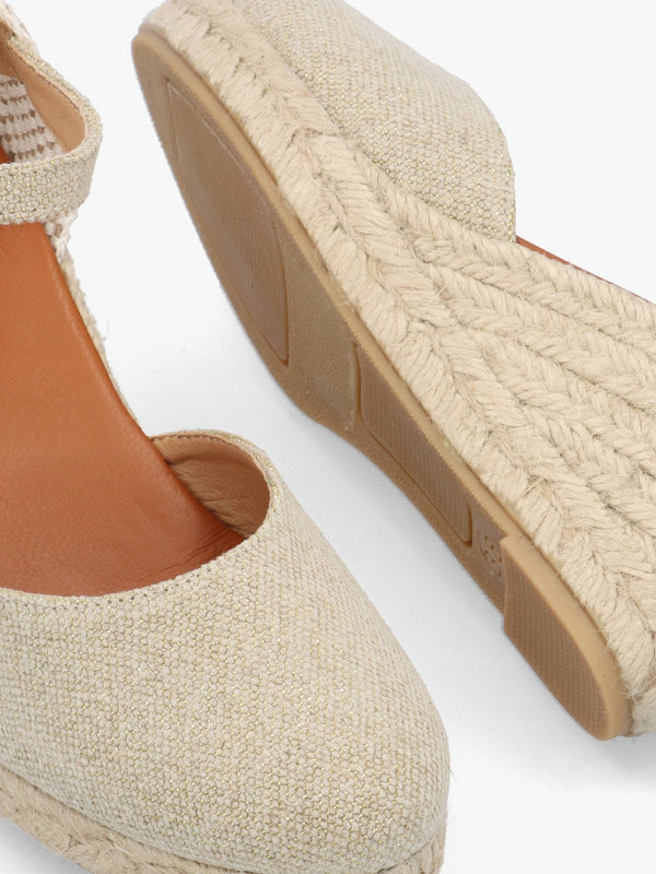 Jassy Beige Textile Mid Wedge Espadrilles