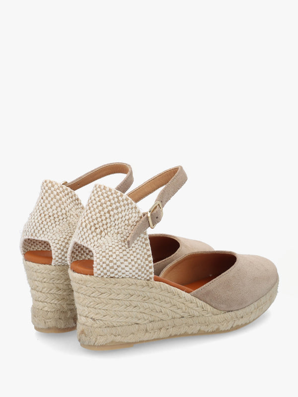 Jassy Beige Suede Mid Wedge Espadrilles