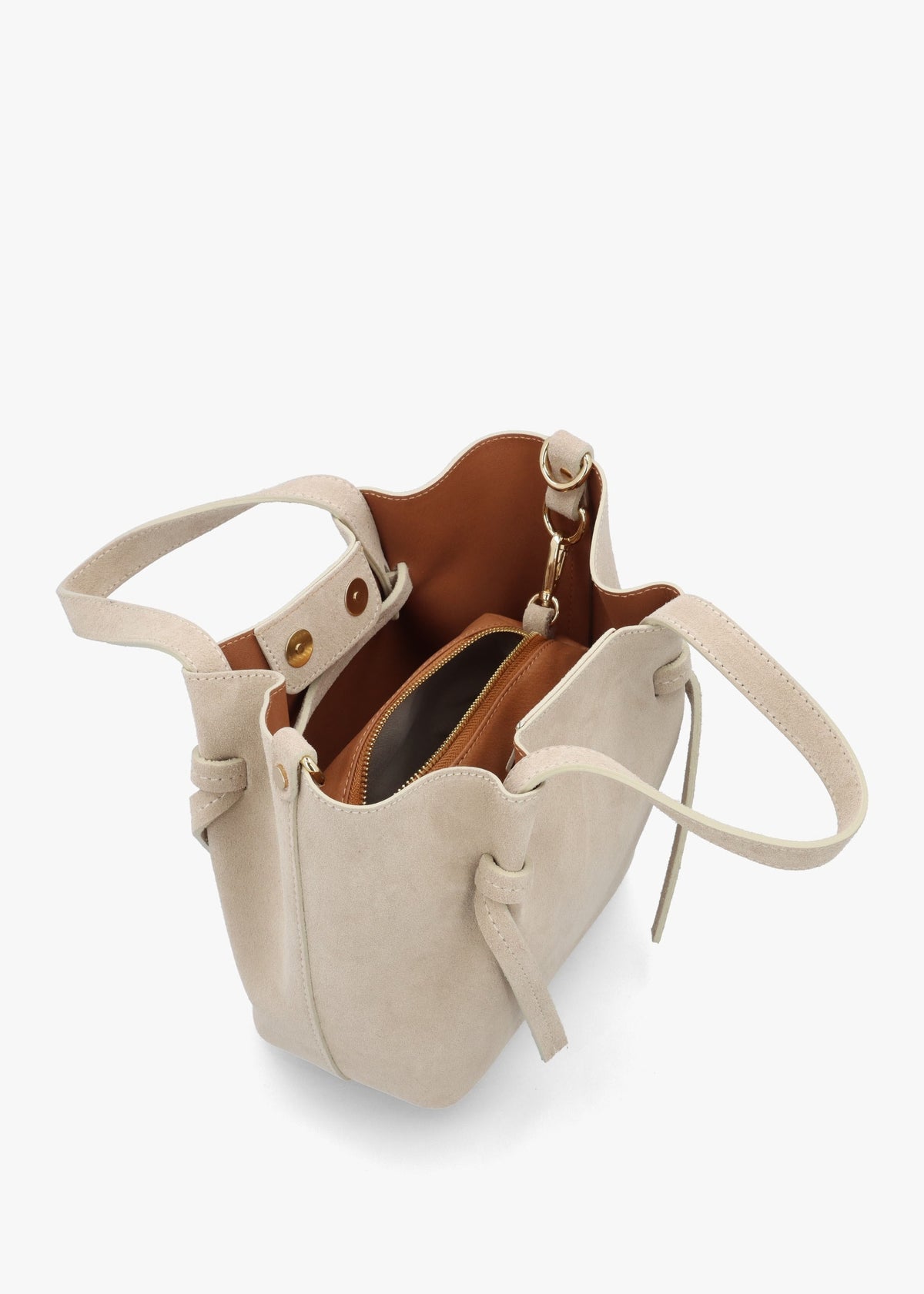 Intote Beige Grey Suede Tote Bag