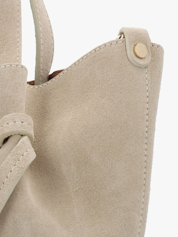 Intote Beige Grey Suede Tote Bag