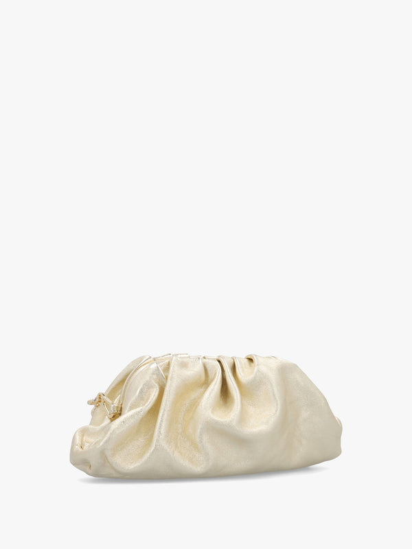 Inrouche Gold Leather Ruched Clutch Bag