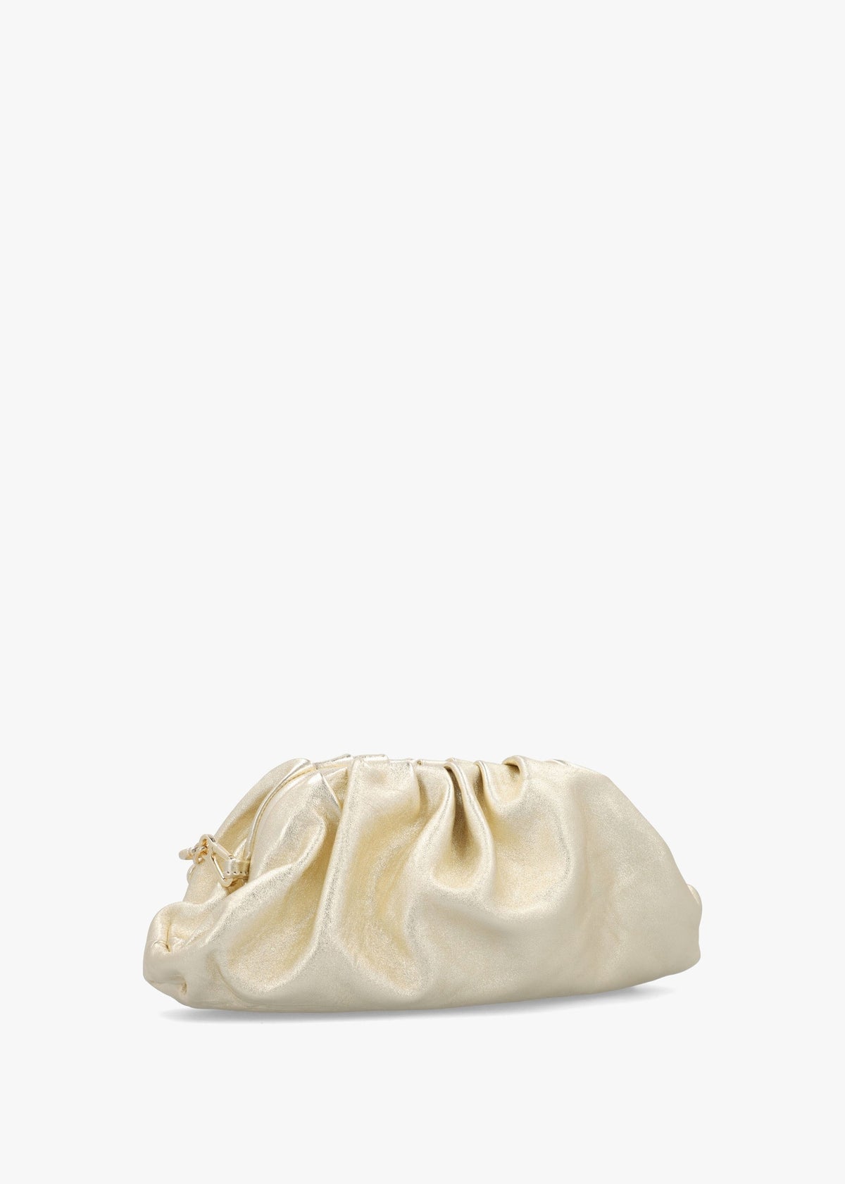 Inrouche Gold Leather Ruched Clutch Bag
