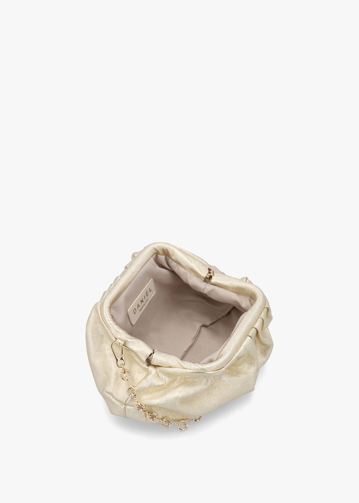 Inrouche Gold Leather Ruched Clutch Bag