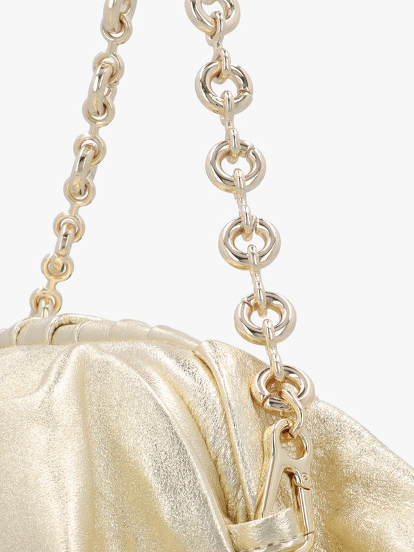Inrouche Gold Leather Ruched Clutch Bag