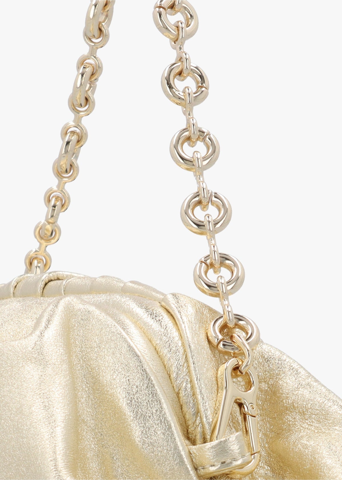 Inrouche Gold Leather Ruched Clutch Bag