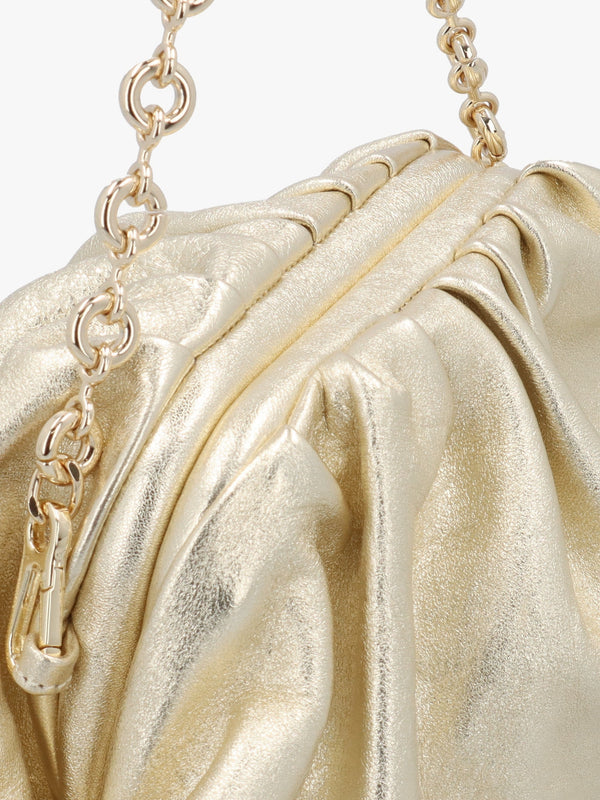 Inrouche Gold Leather Ruched Clutch Bag