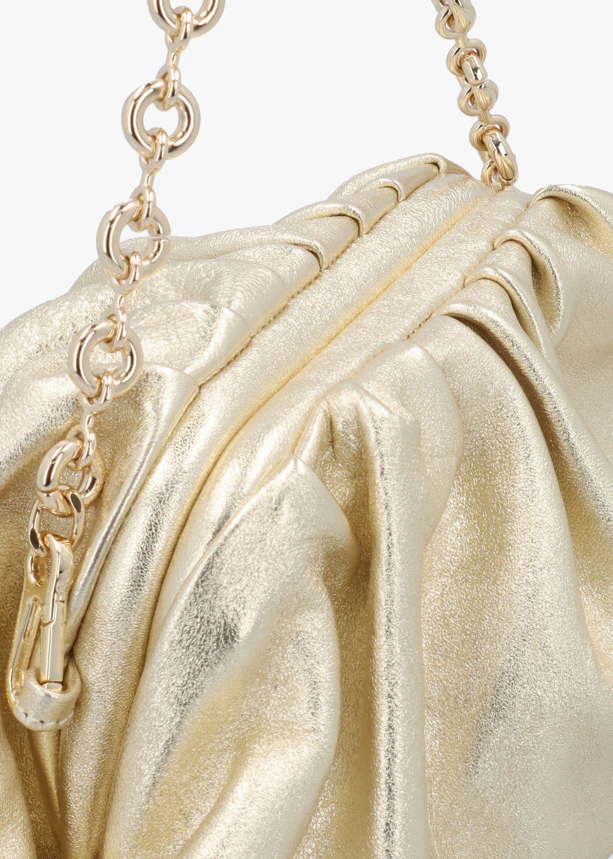 Inrouche Gold Leather Ruched Clutch Bag