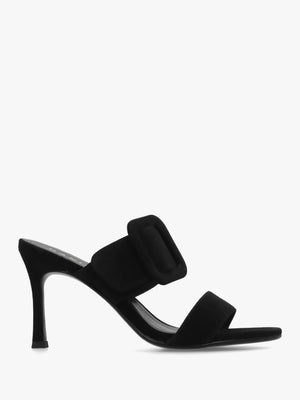 Eilish Black Suede Buckle Heeled Mules