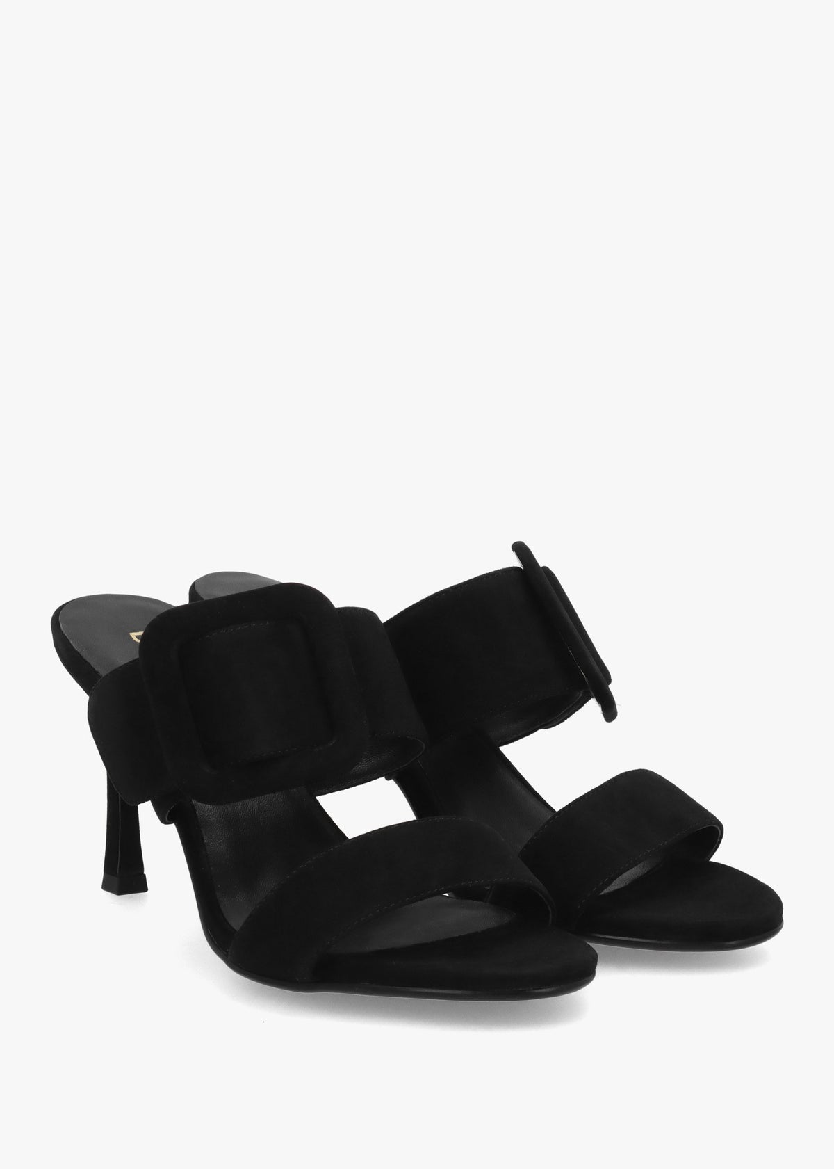 Eilish Black Suede Buckle Heeled Mules