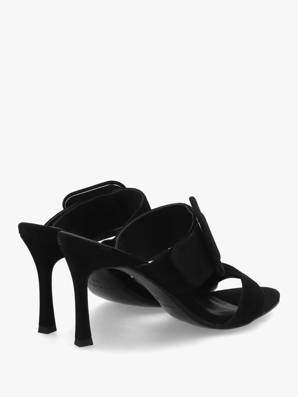 Eilish Black Suede Buckle Heeled Mules