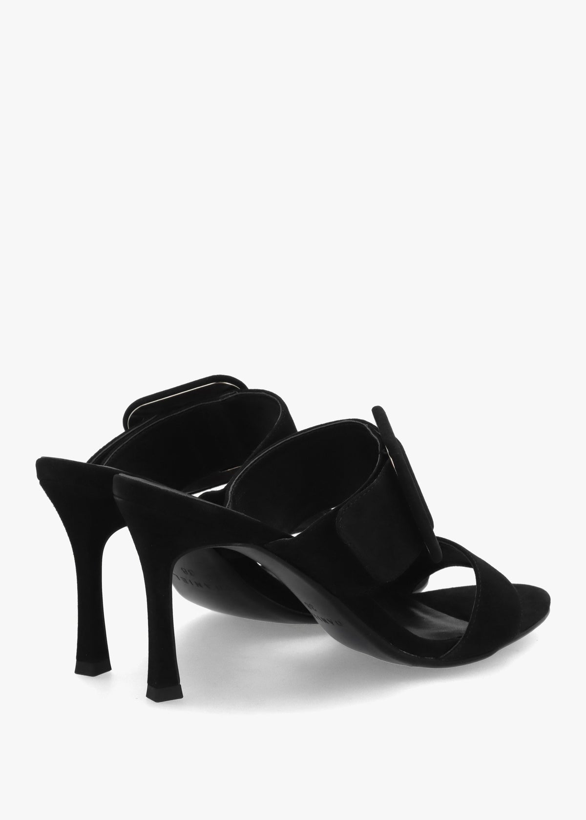 Eilish Black Suede Buckle Heeled Mules