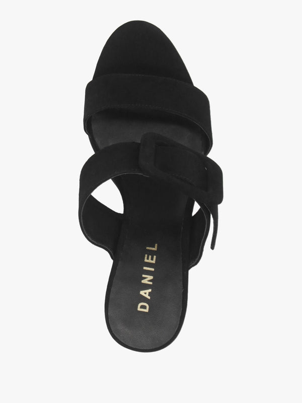 Eilish Black Suede Buckle Heeled Mules