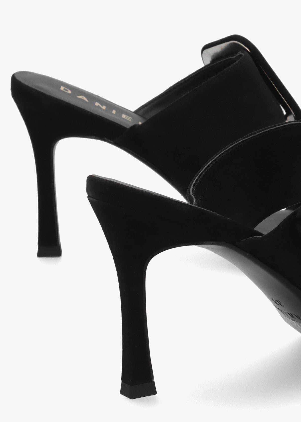 Eilish Black Suede Buckle Heeled Mules