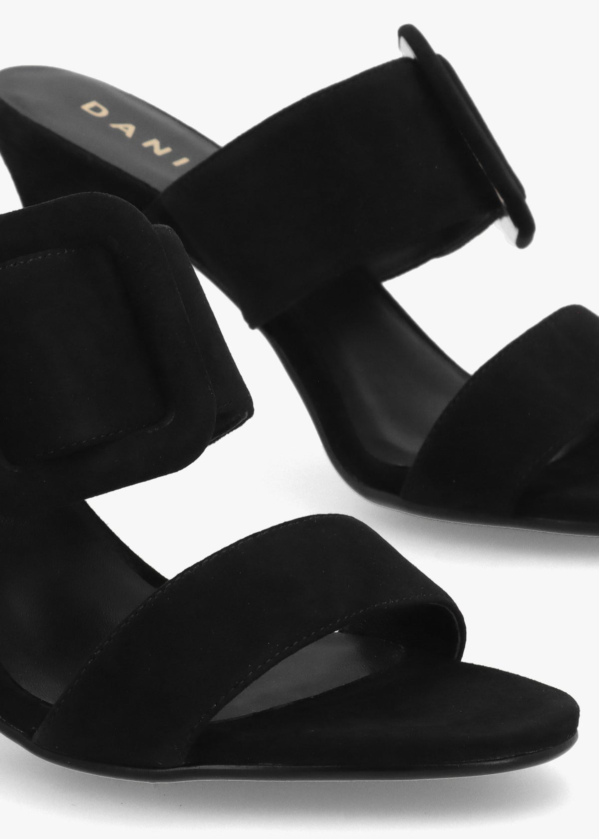Eilish Black Suede Buckle Heeled Mules