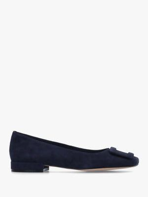 East Navy Suede Buckle Trim Flat Pumps