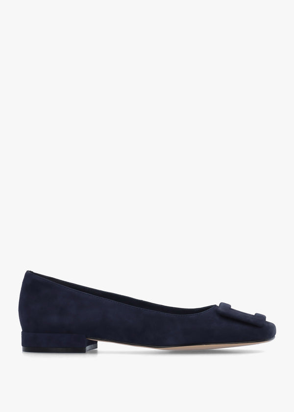 East Navy Suede Buckle Trim Flat Pumps
