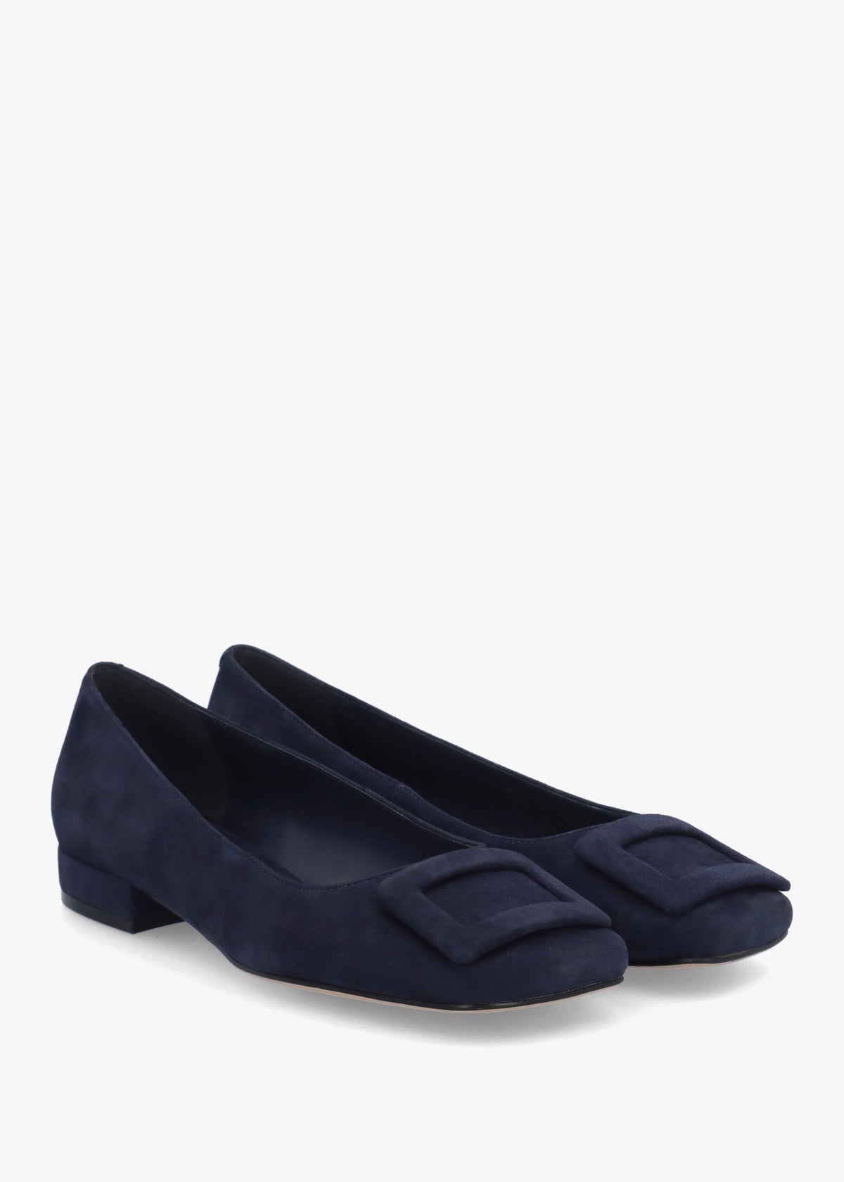 East Navy Suede Buckle Trim Flat Pumps