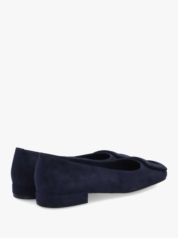 East Navy Suede Buckle Trim Flat Pumps