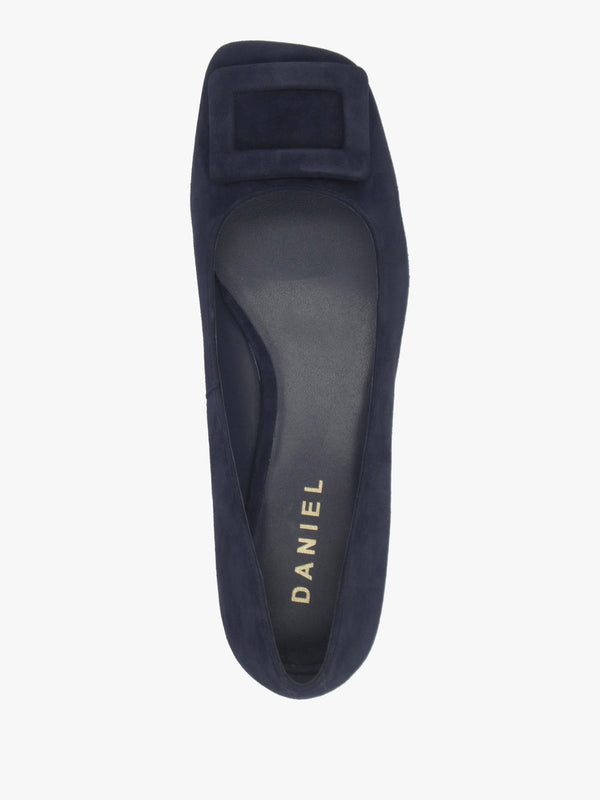 East Navy Suede Buckle Trim Flat Pumps
