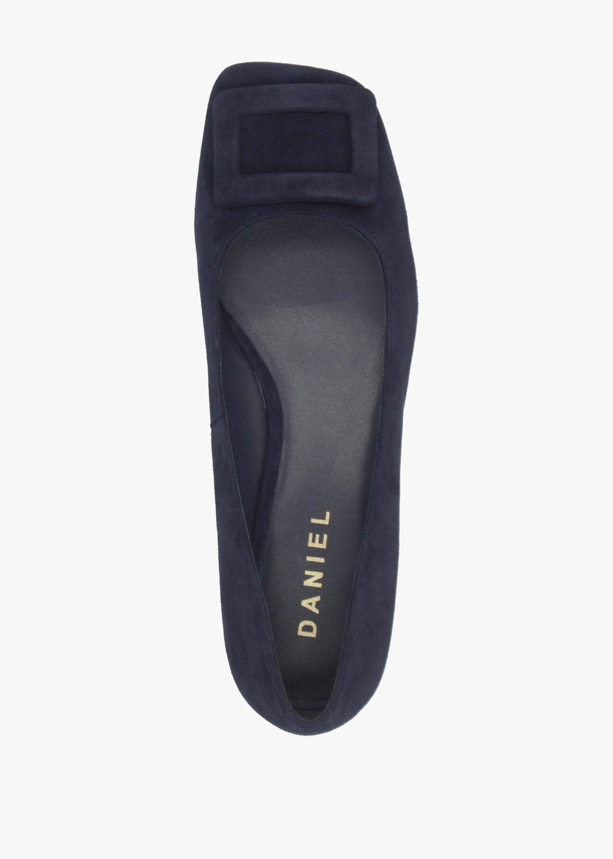 East Navy Suede Buckle Trim Flat Pumps