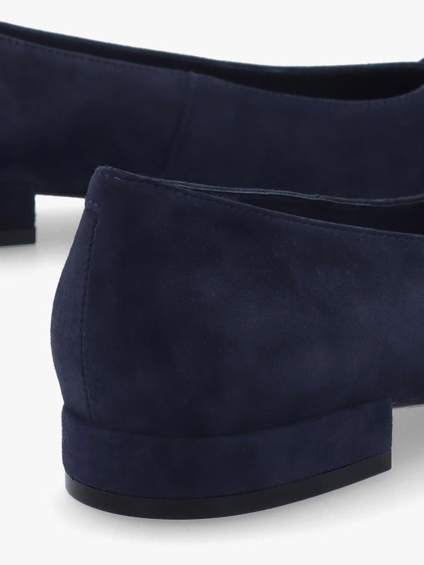 East Navy Suede Buckle Trim Flat Pumps