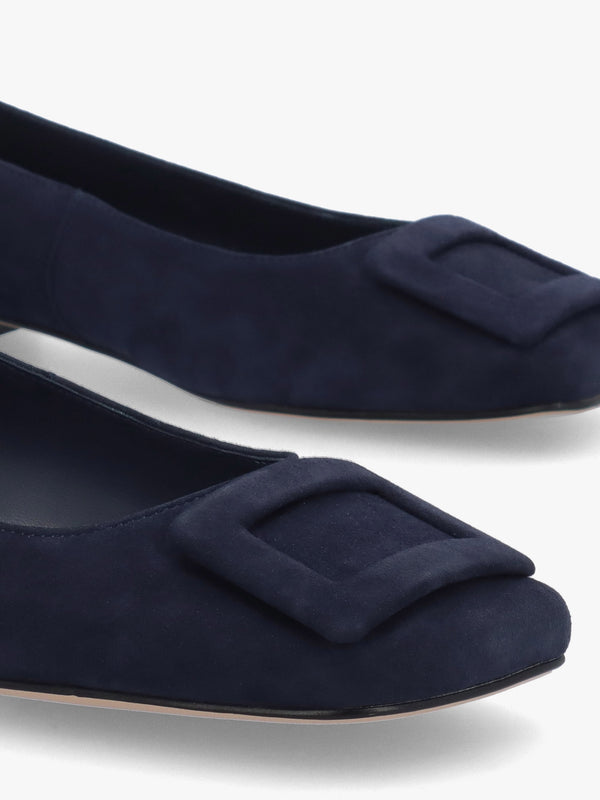 East Navy Suede Buckle Trim Flat Pumps
