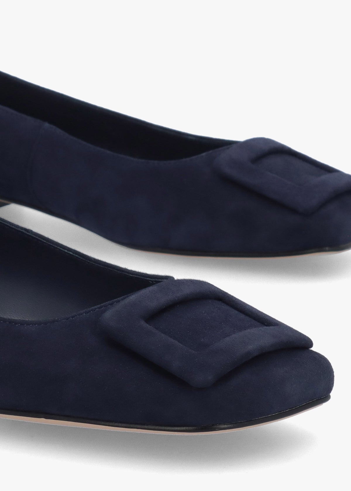 East Navy Suede Buckle Trim Flat Pumps